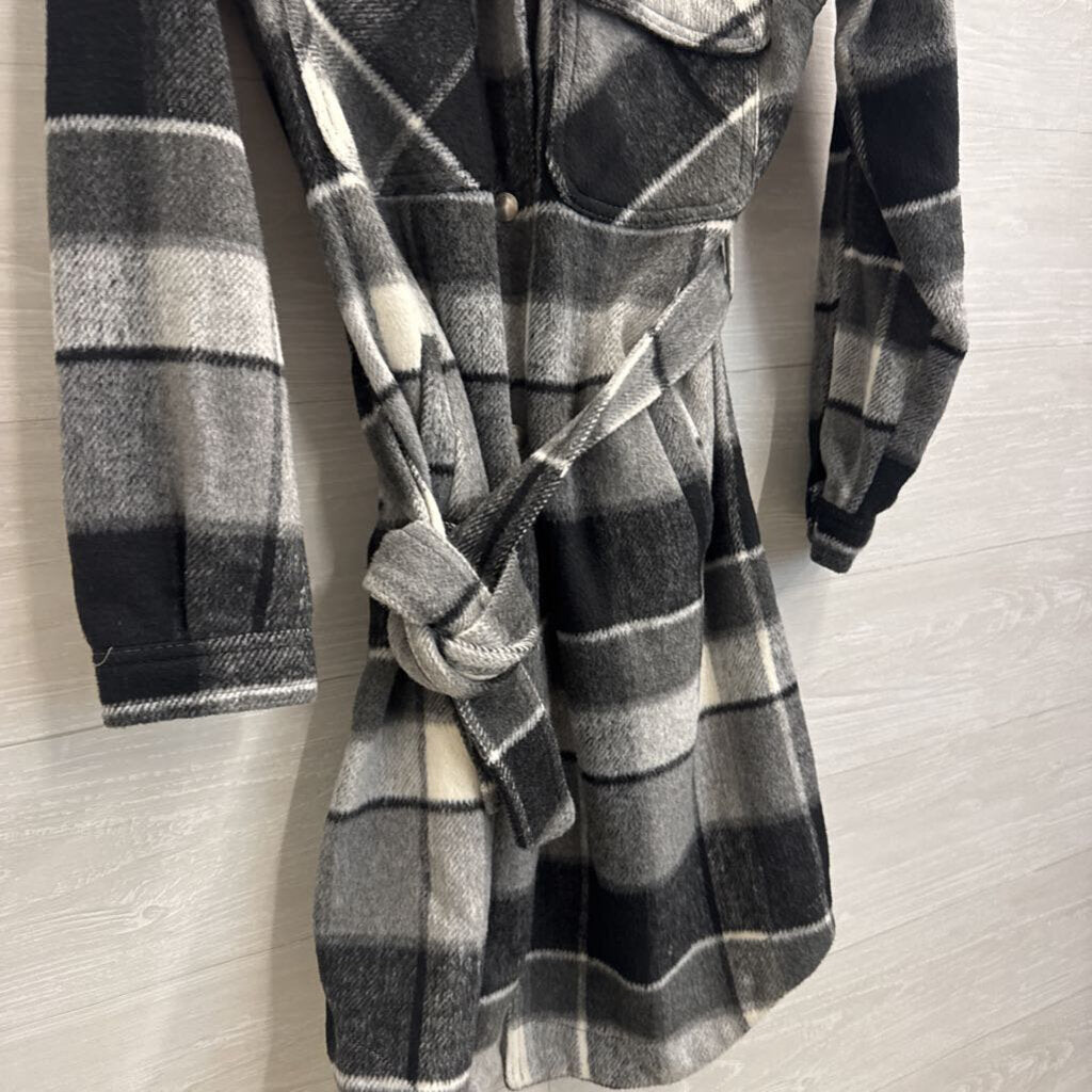 Blank NYC Grey/ White Plaid Soft Long Tie Waist Jacket Small