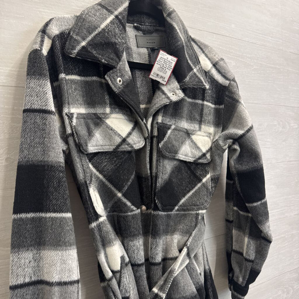 Blank NYC Grey/ White Plaid Soft Long Tie Waist Jacket Small