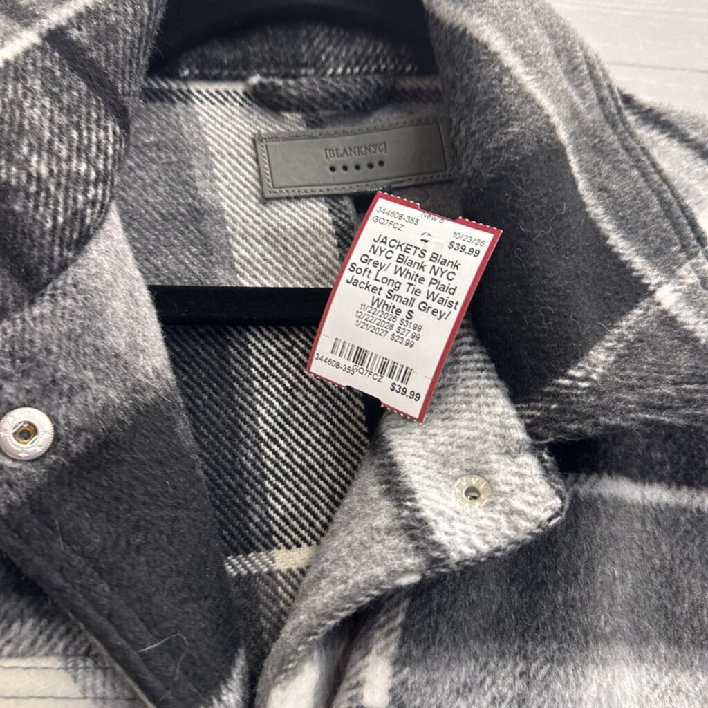 Blank NYC Grey/ White Plaid Soft Long Tie Waist Jacket Small