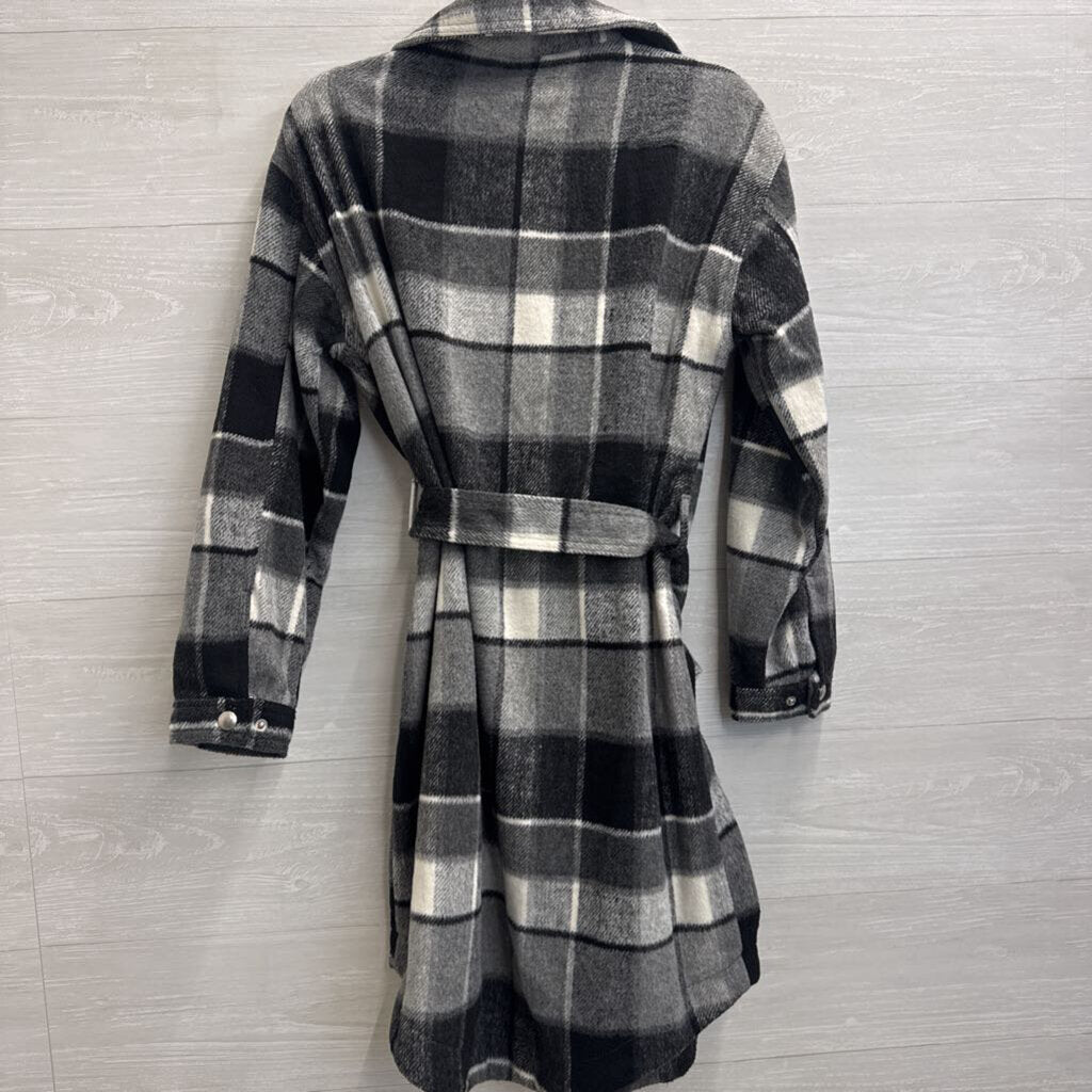 Blank NYC Grey/ White Plaid Soft Long Tie Waist Jacket Small