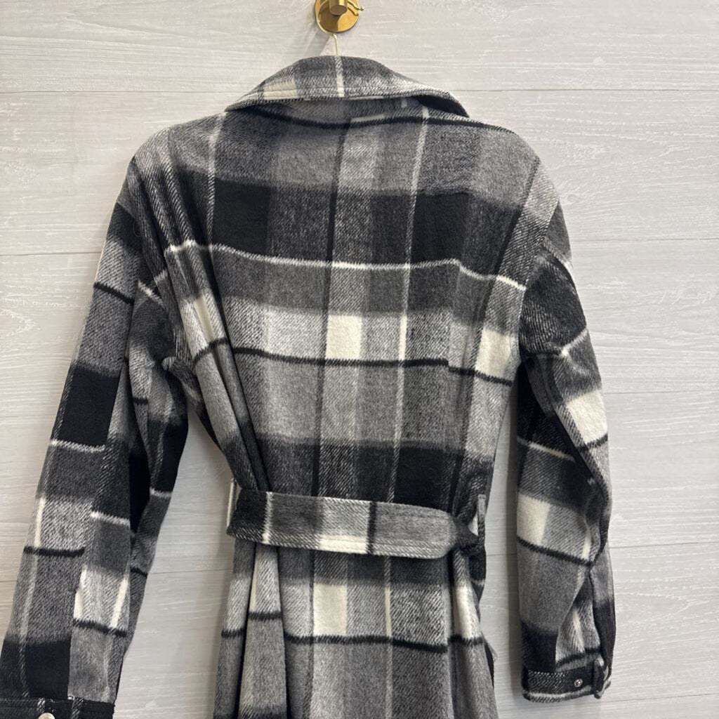 Blank NYC Grey/ White Plaid Soft Long Tie Waist Jacket Small