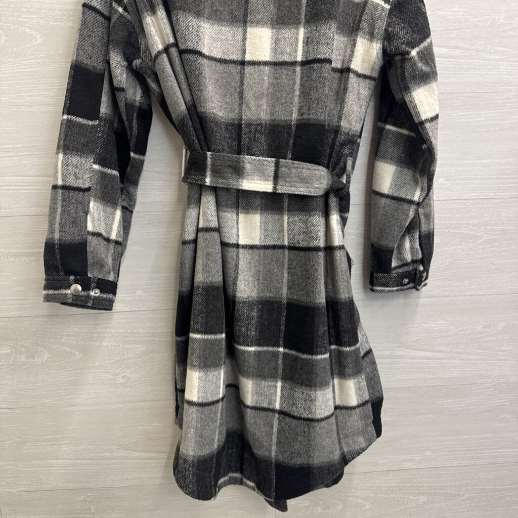 Blank NYC Grey/ White Plaid Soft Long Tie Waist Jacket Small