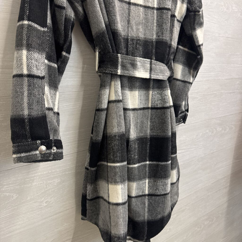 Blank NYC Grey/ White Plaid Soft Long Tie Waist Jacket Small