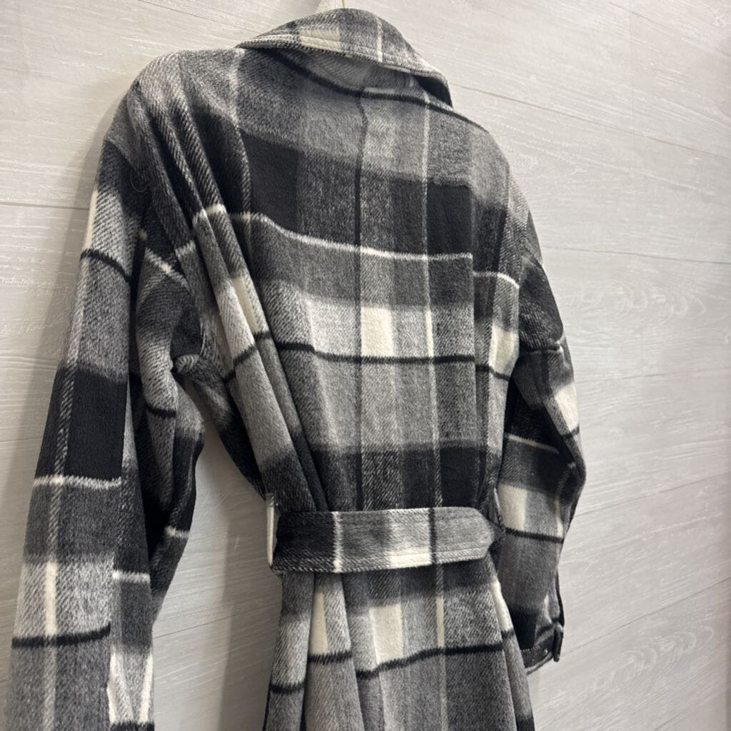 Blank NYC Grey/ White Plaid Soft Long Tie Waist Jacket Small