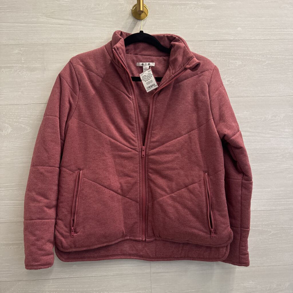 Three Dots Burgundy Quilted Zip Up Jacket Small