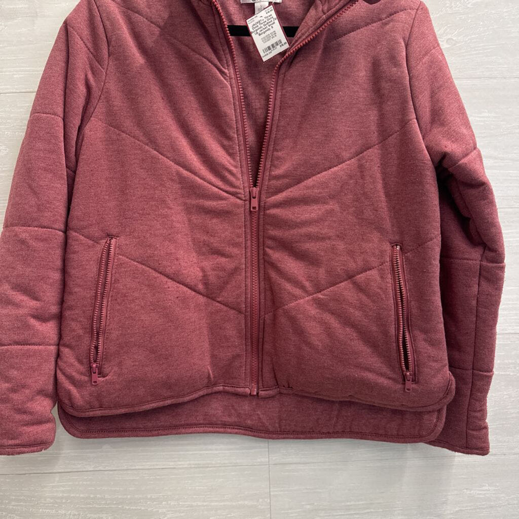 Three Dots Burgundy Quilted Zip Up Jacket Small