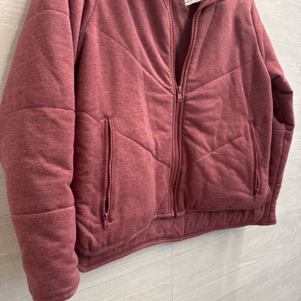 Three Dots Burgundy Quilted Zip Up Jacket Small