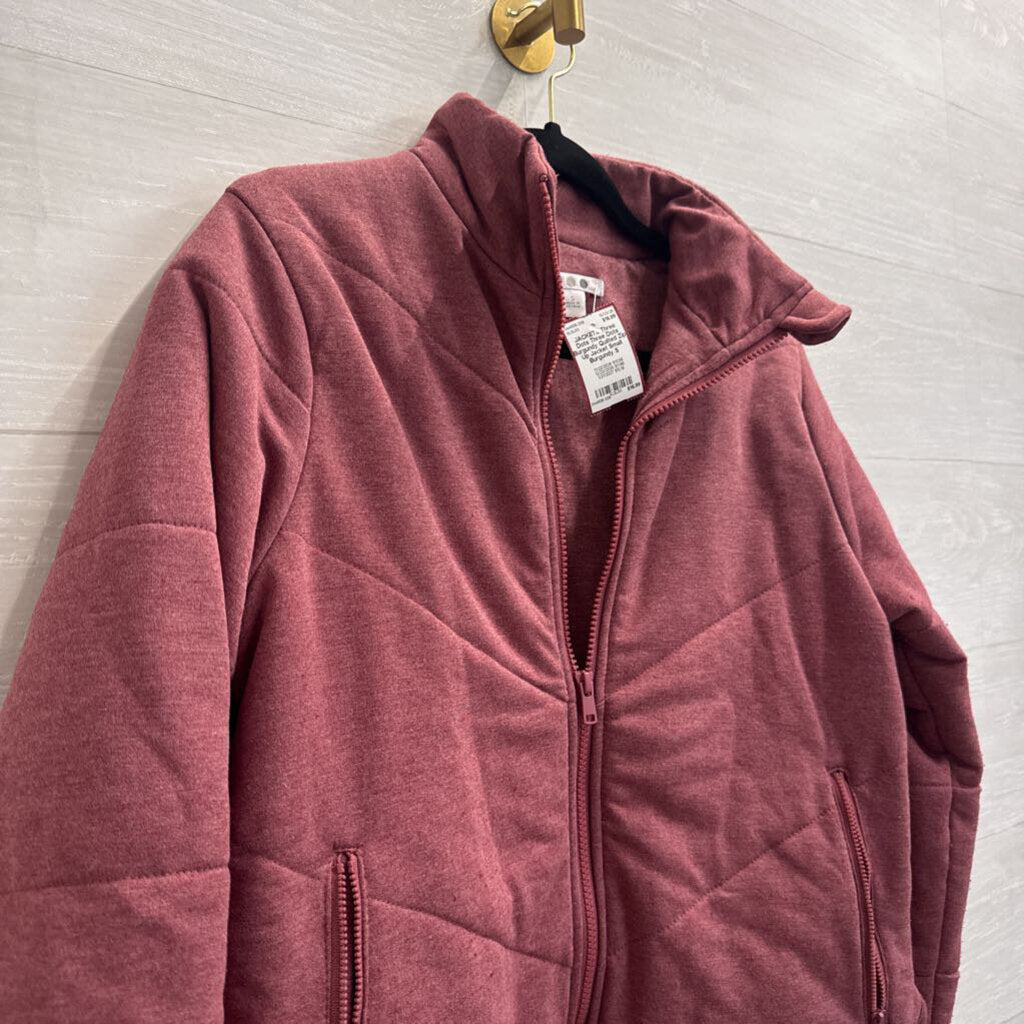 Three Dots Burgundy Quilted Zip Up Jacket Small
