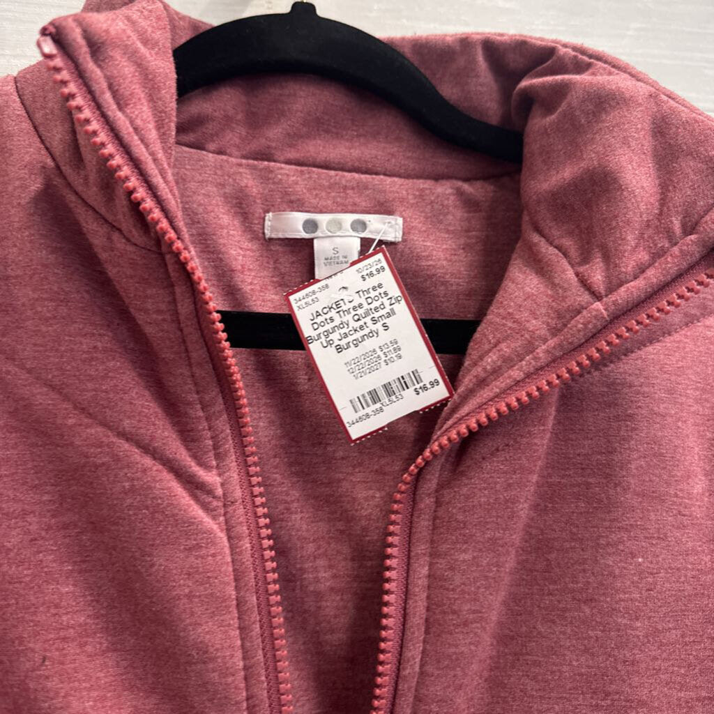 Three Dots Burgundy Quilted Zip Up Jacket Small
