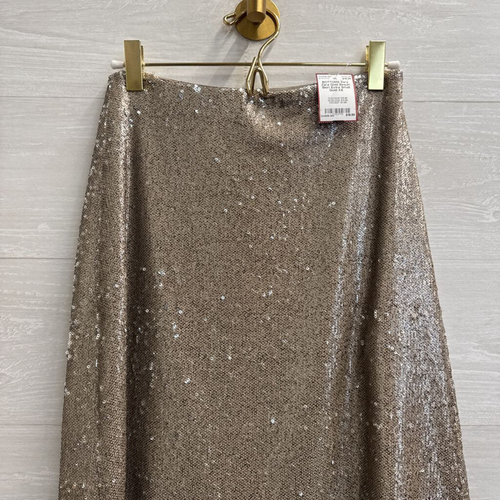 Zara Gold Sequin Skirt Extra Small