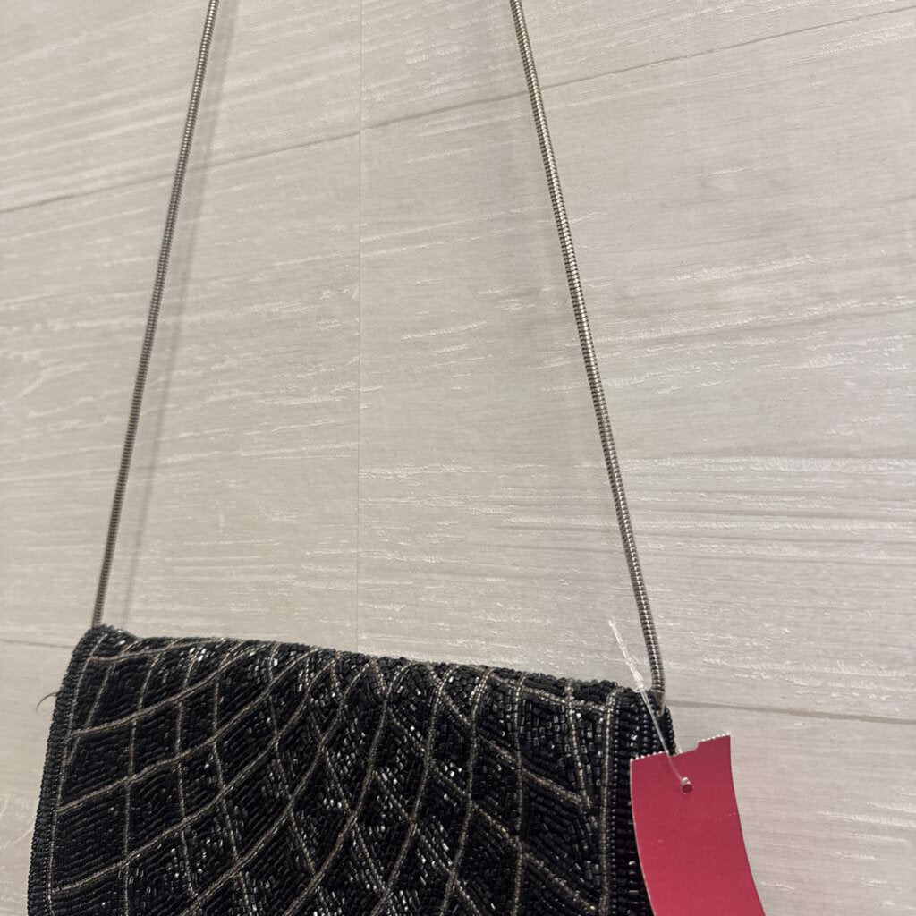 Black/ Silver Beaded Clutch/ Crossbody Purse