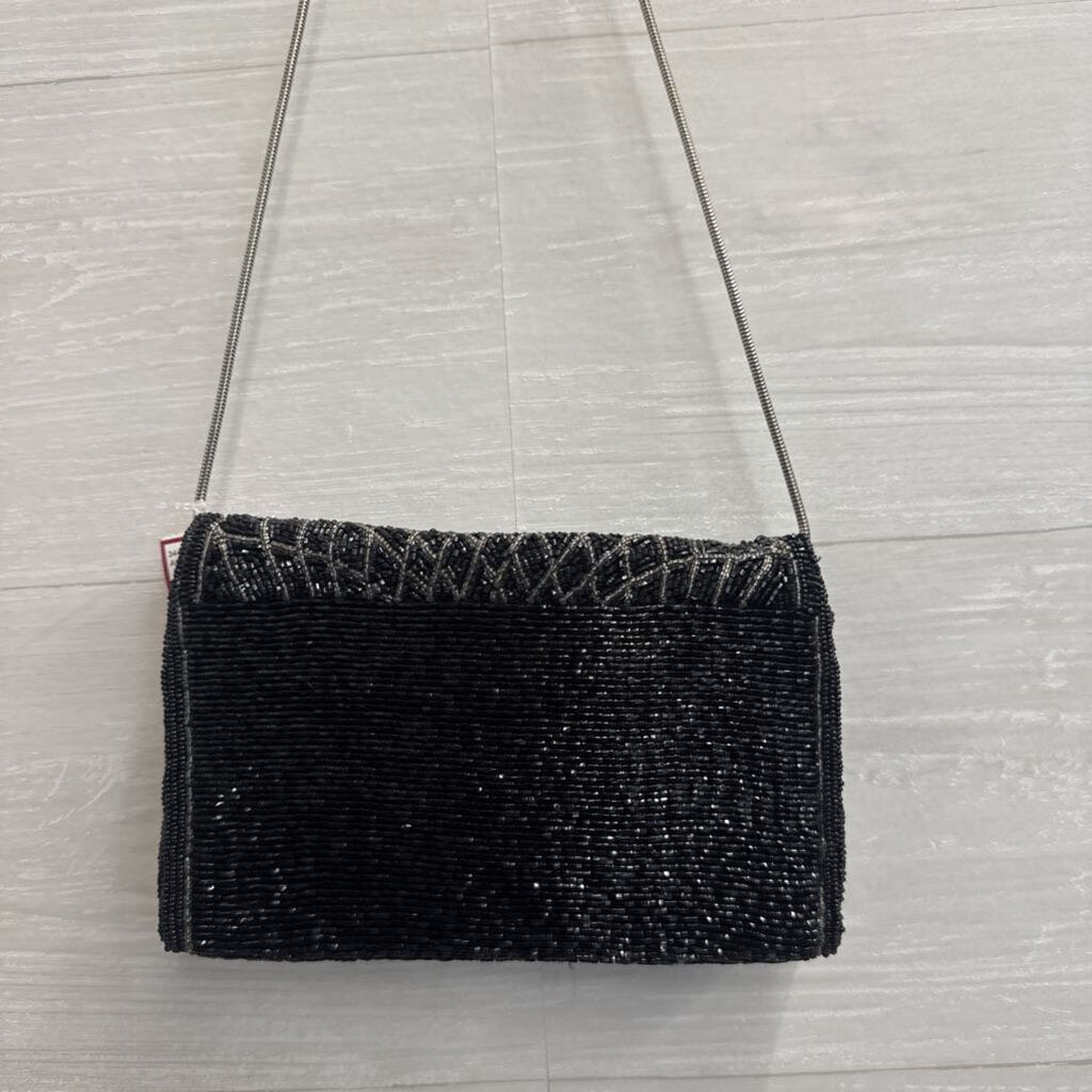 Black/ Silver Beaded Clutch/ Crossbody Purse