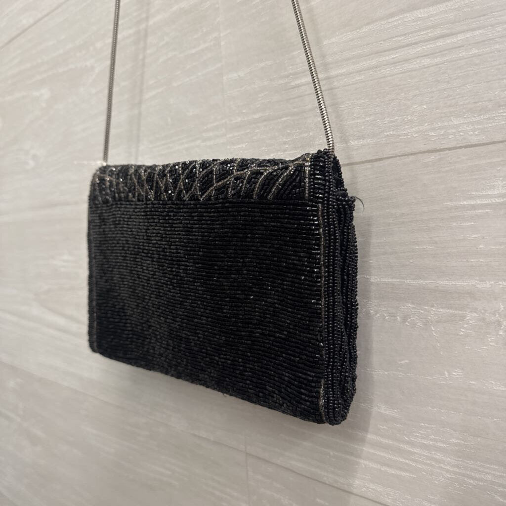 Black/ Silver Beaded Clutch/ Crossbody Purse