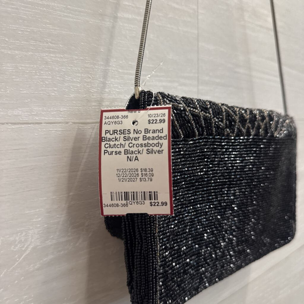 Black/ Silver Beaded Clutch/ Crossbody Purse