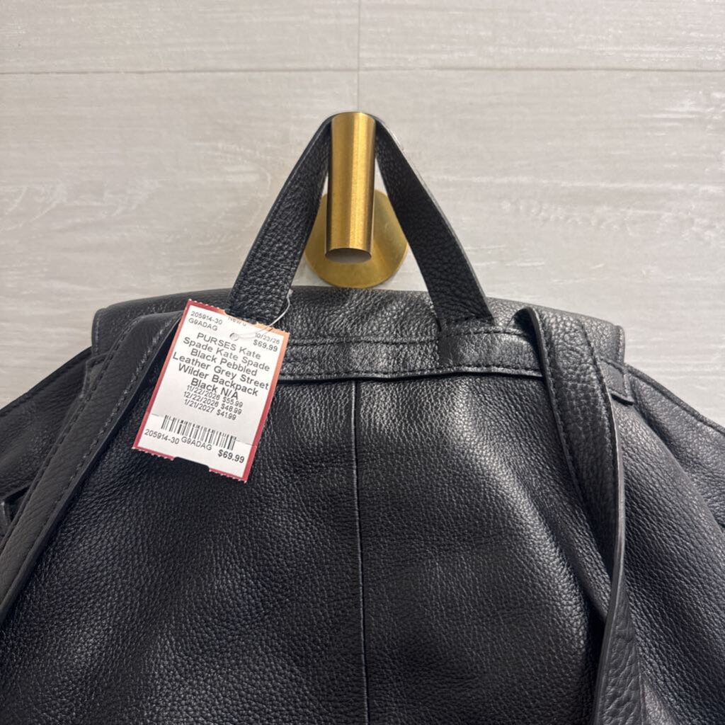 Kate Spade Black Pebbled Leather Grey Street Wilder Backpack