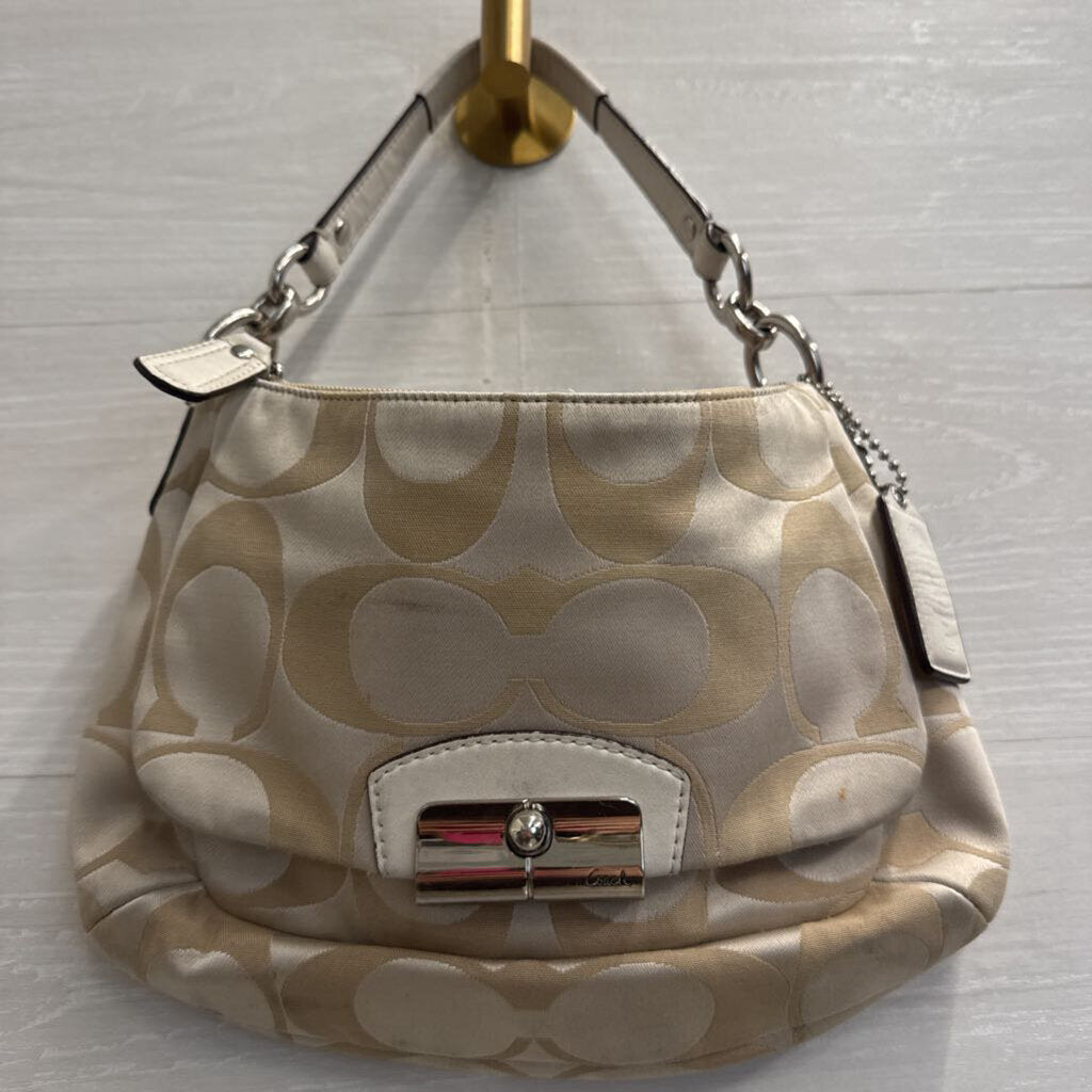 Vintage Coach Beige Signature Turnlock Pocket Hobo Shoulder Purse
