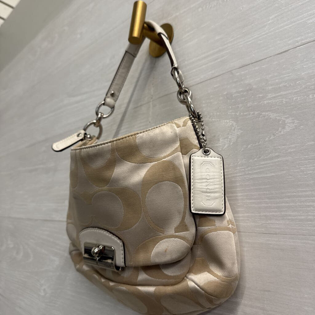 Vintage Coach Beige Signature Turnlock Pocket Hobo Shoulder Purse