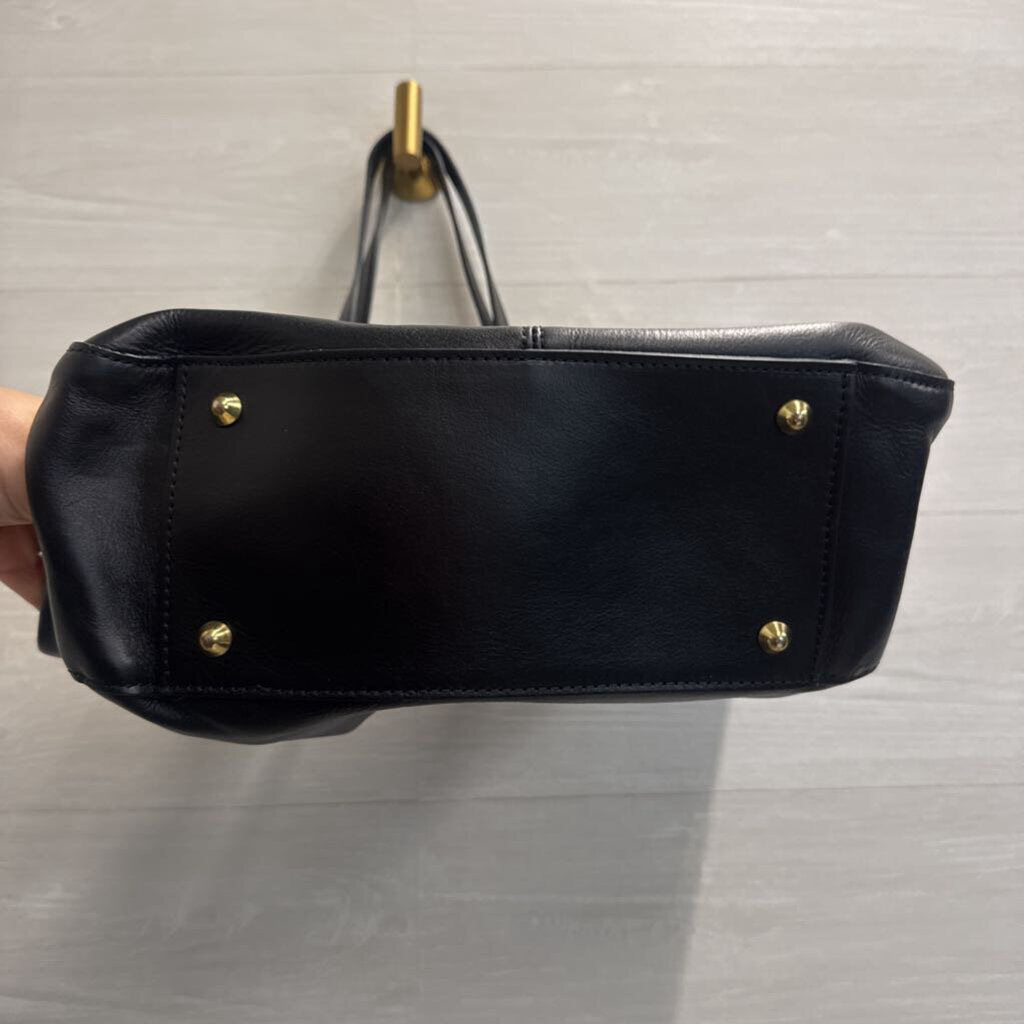 Anna Paola Black Leather Front Buckle Tote Purse