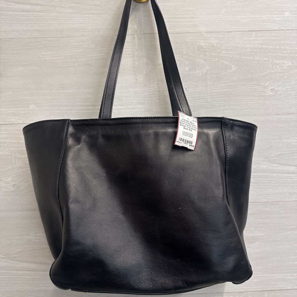 Anna Paola Black Leather Front Buckle Tote Purse