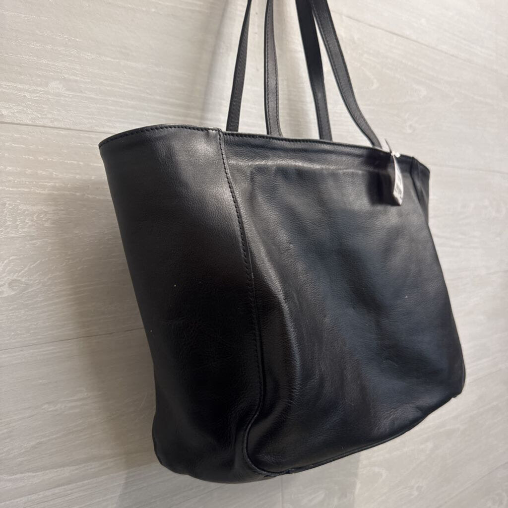 Anna Paola Black Leather Front Buckle Tote Purse