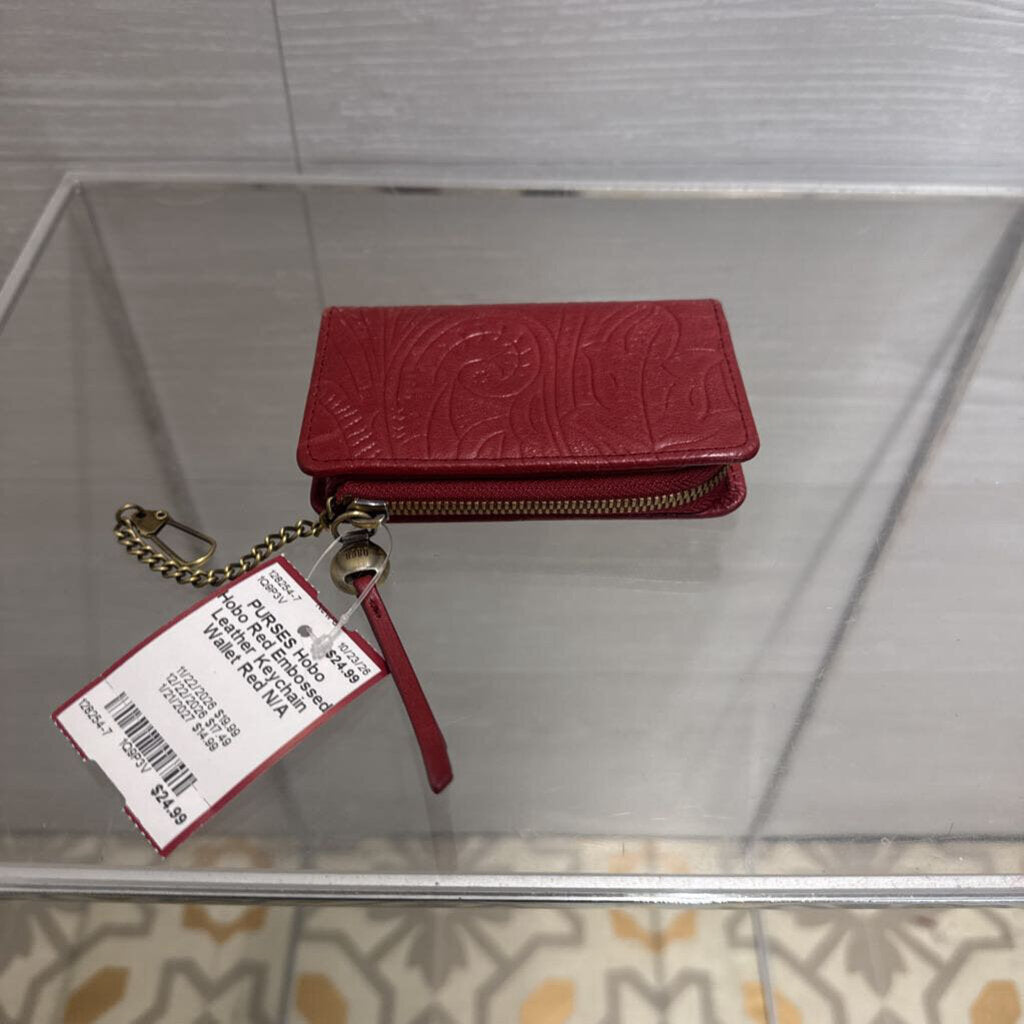 Hobo Red Embossed Leather Keychain Wallet