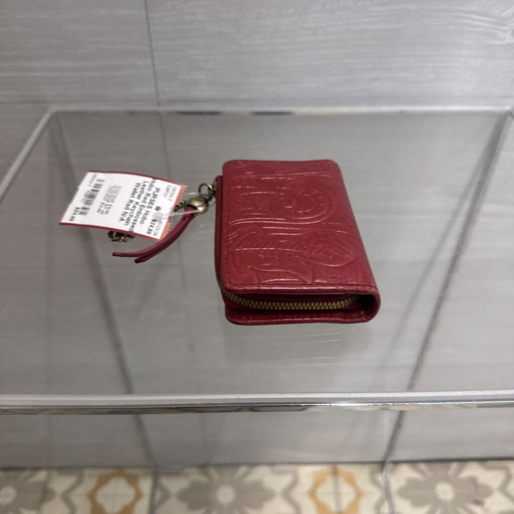 Hobo Red Embossed Leather Keychain Wallet
