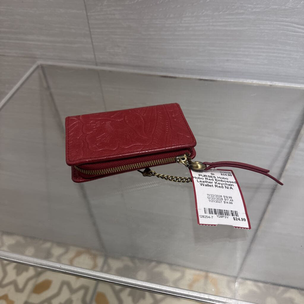 Hobo Red Embossed Leather Keychain Wallet
