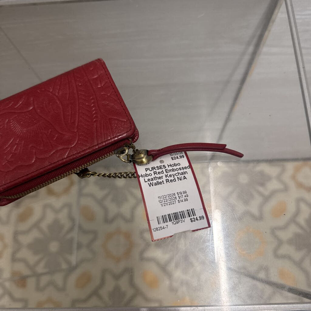 Hobo Red Embossed Leather Keychain Wallet