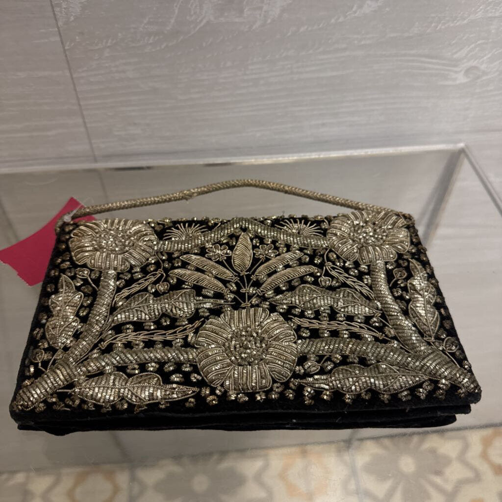 Vintage Black/ Silver Embroidered Clutch Purse