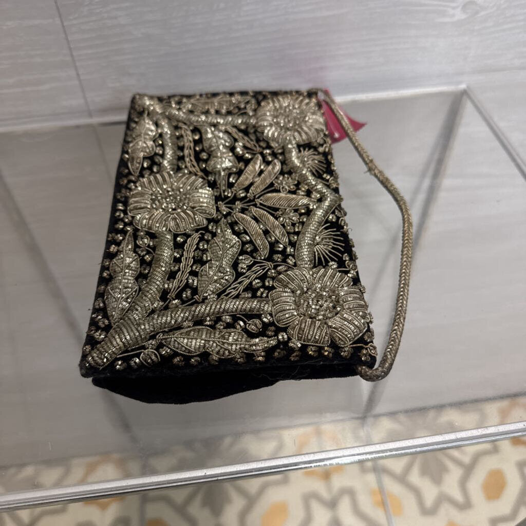 Vintage Black/ Silver Embroidered Clutch Purse
