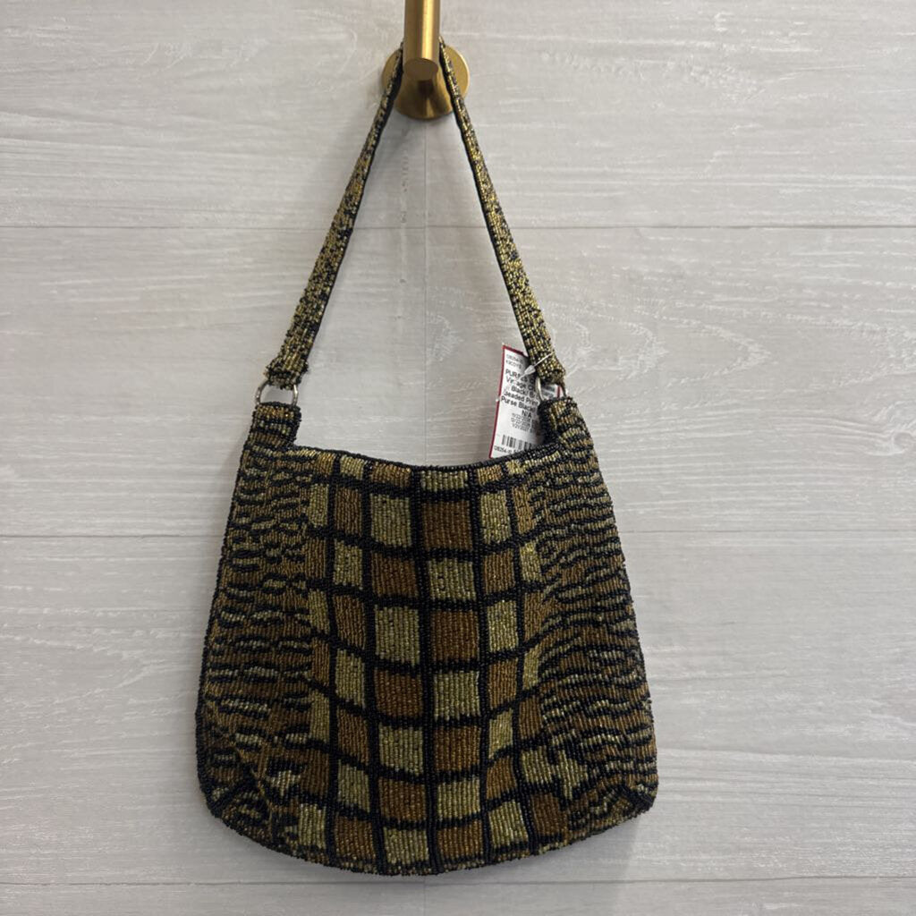 Vintage Christiana Black/ Brown Beaded Print Small Purse