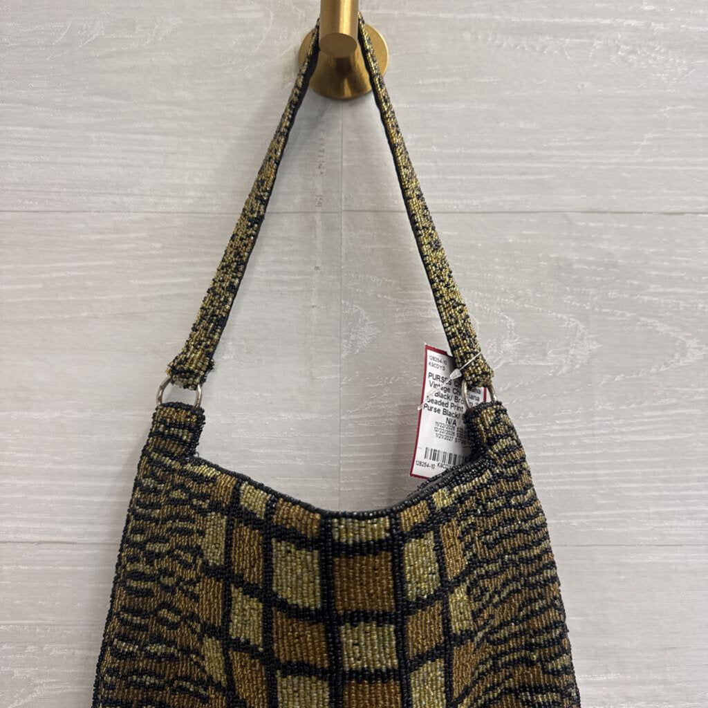 Vintage Christiana Black/ Brown Beaded Print Small Purse