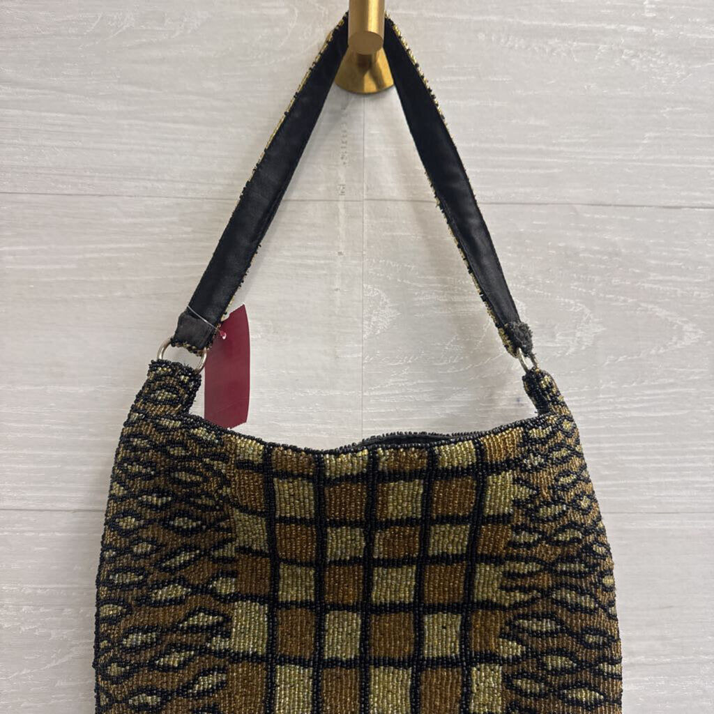 Vintage Christiana Black/ Brown Beaded Print Small Purse