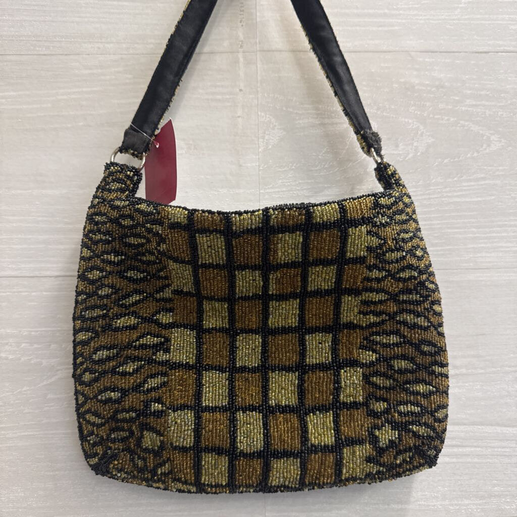 Vintage Christiana Black/ Brown Beaded Print Small Purse