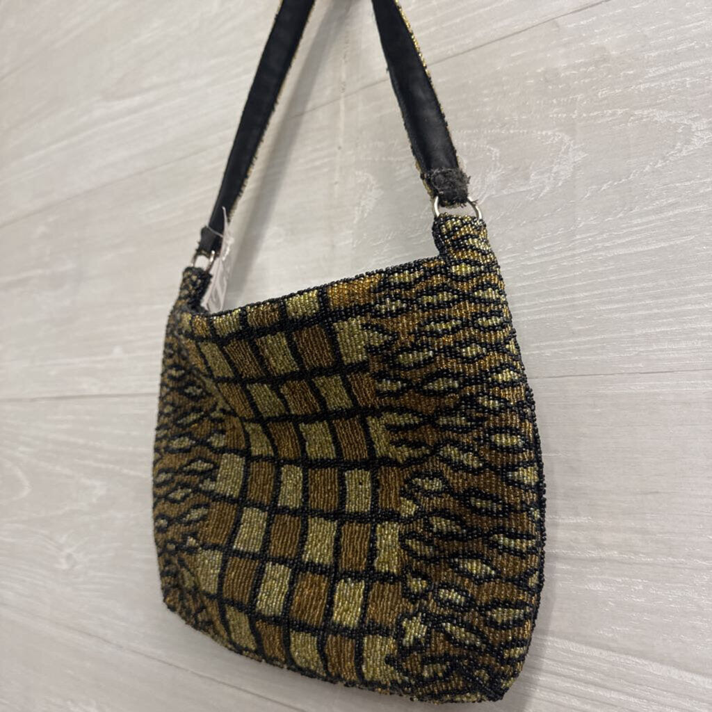 Vintage Christiana Black/ Brown Beaded Print Small Purse