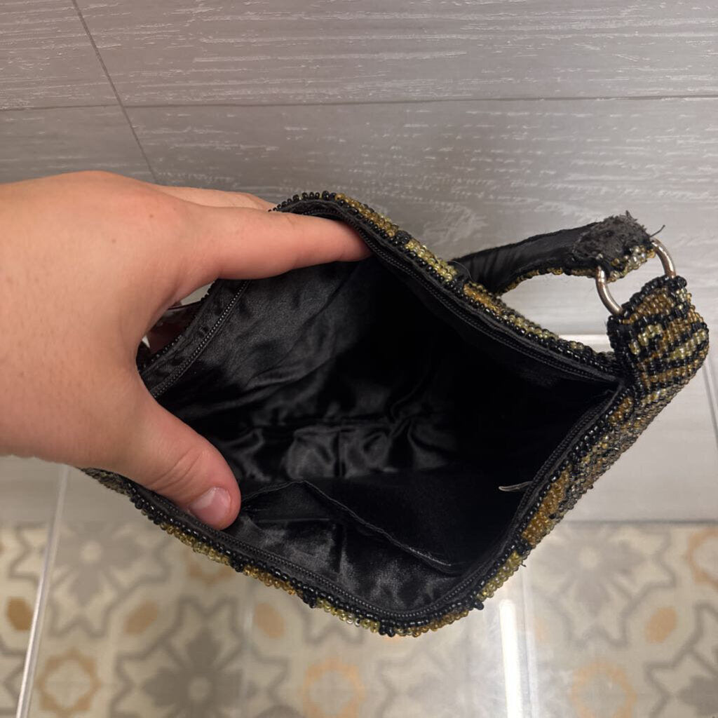 Vintage Christiana Black/ Brown Beaded Print Small Purse