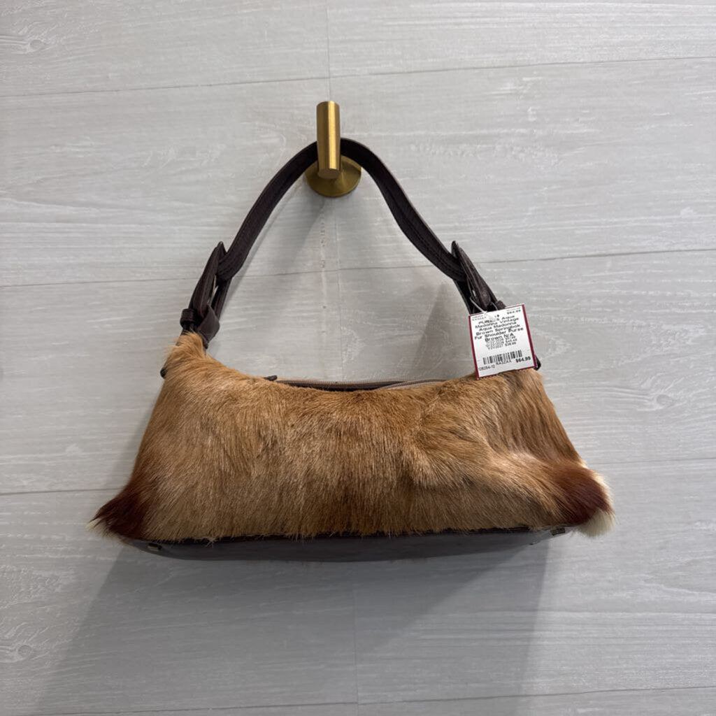 Vintage Aqua Madonna Brown Springbok Fur Shoulder Purse