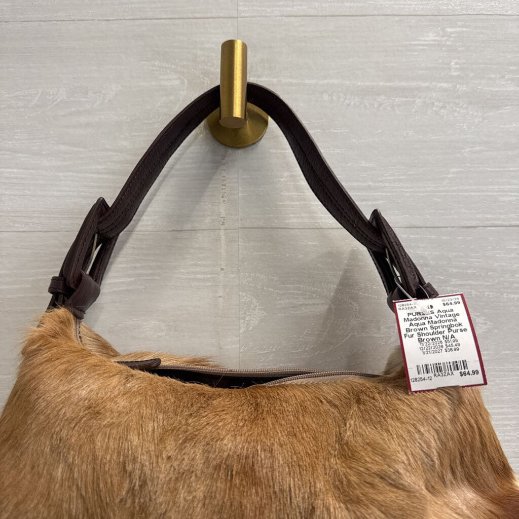 Vintage Aqua Madonna Brown Springbok Fur Shoulder Purse
