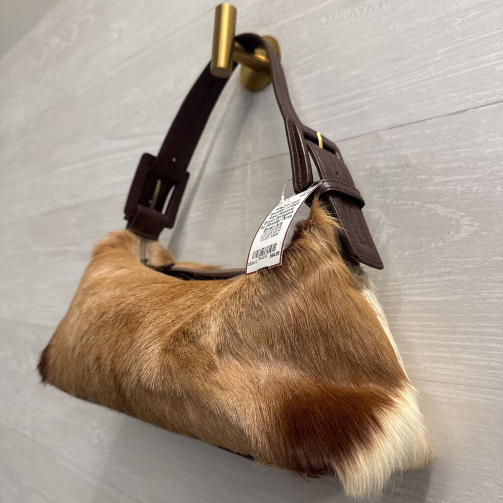 Vintage Aqua Madonna Brown Springbok Fur Shoulder Purse