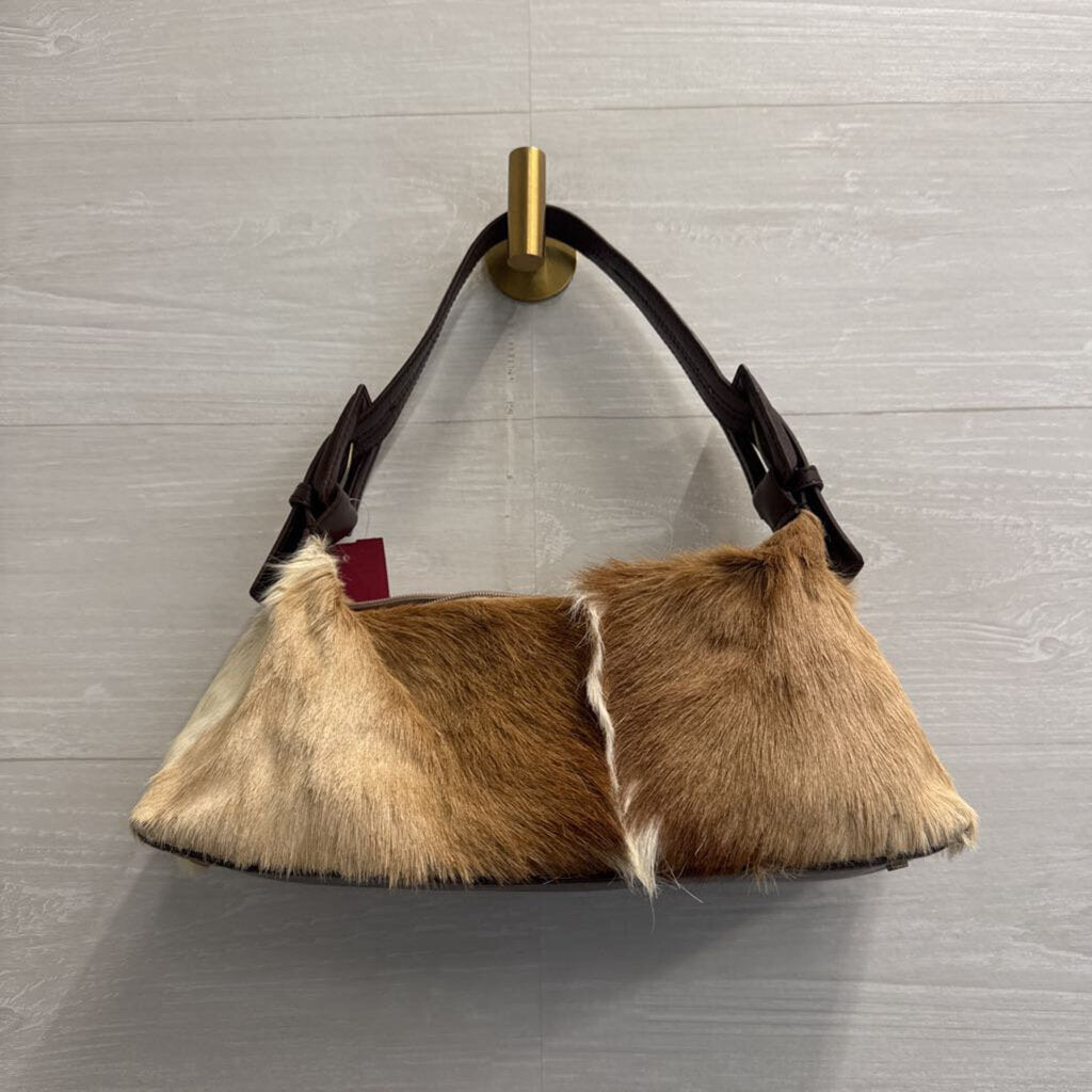 Vintage Aqua Madonna Brown Springbok Fur Shoulder Purse