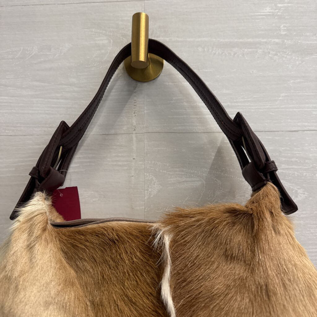 Vintage Aqua Madonna Brown Springbok Fur Shoulder Purse