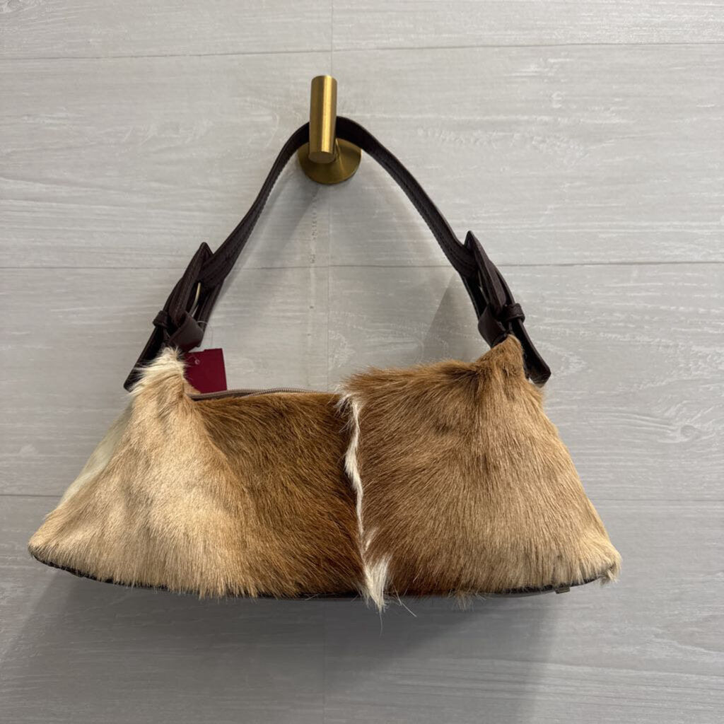 Vintage Aqua Madonna Brown Springbok Fur Shoulder Purse