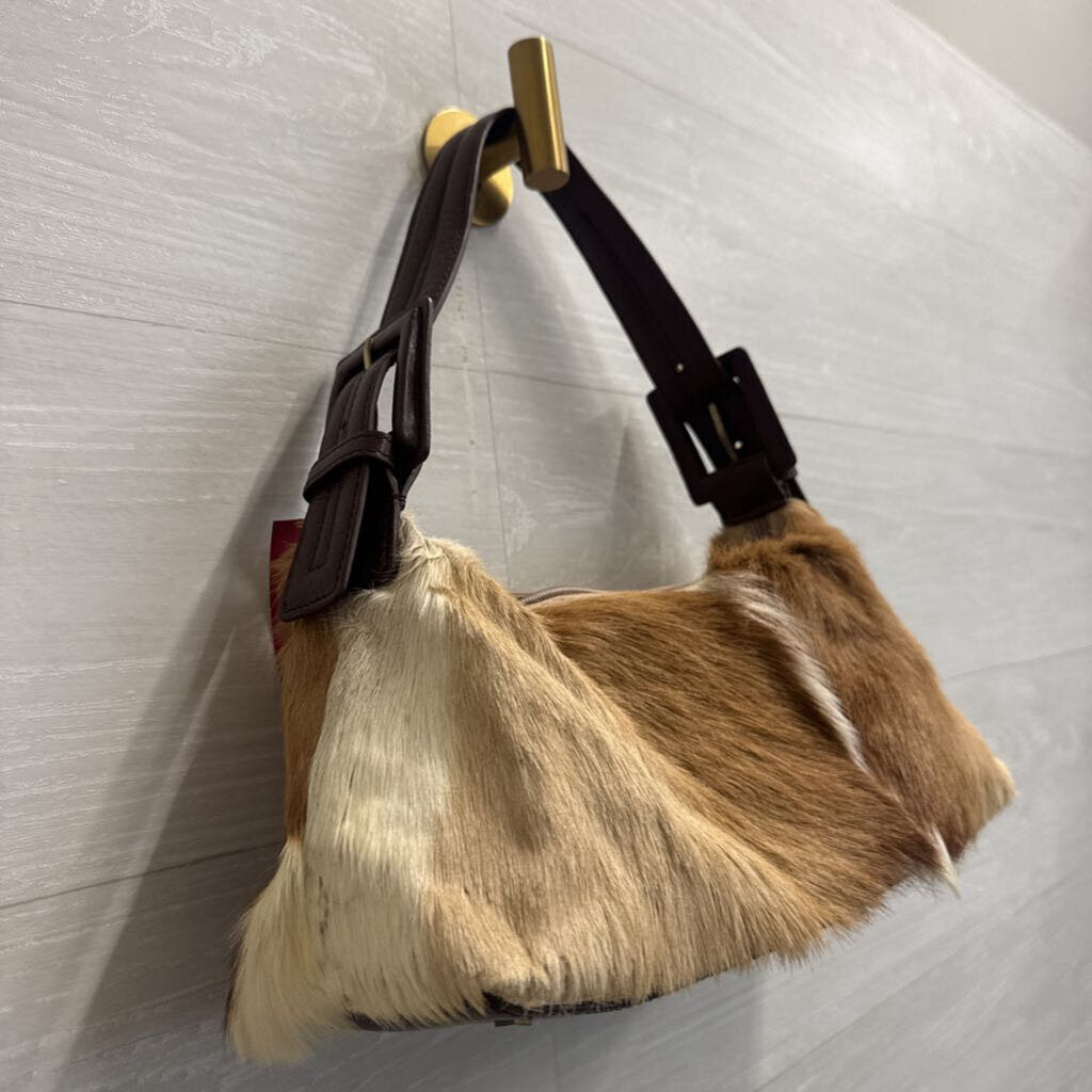Vintage Aqua Madonna Brown Springbok Fur Shoulder Purse