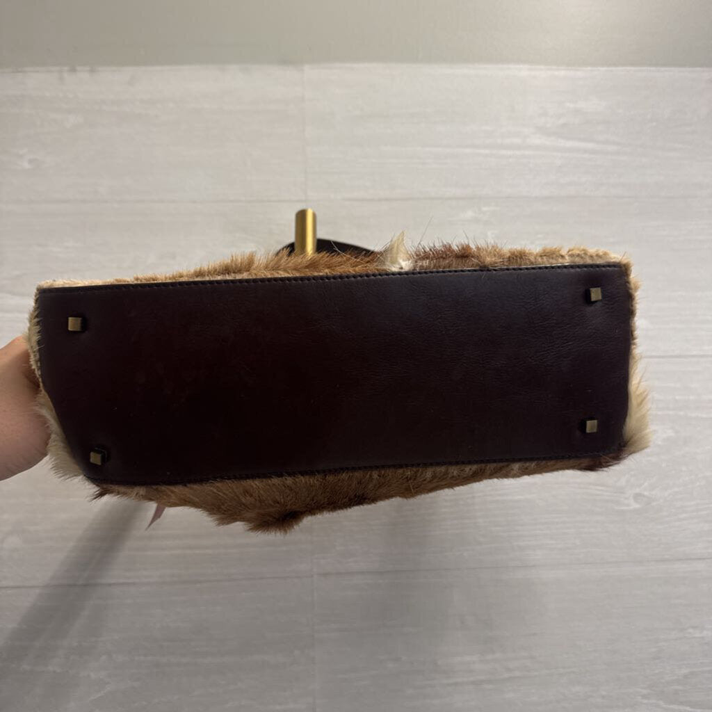 Vintage Aqua Madonna Brown Springbok Fur Shoulder Purse