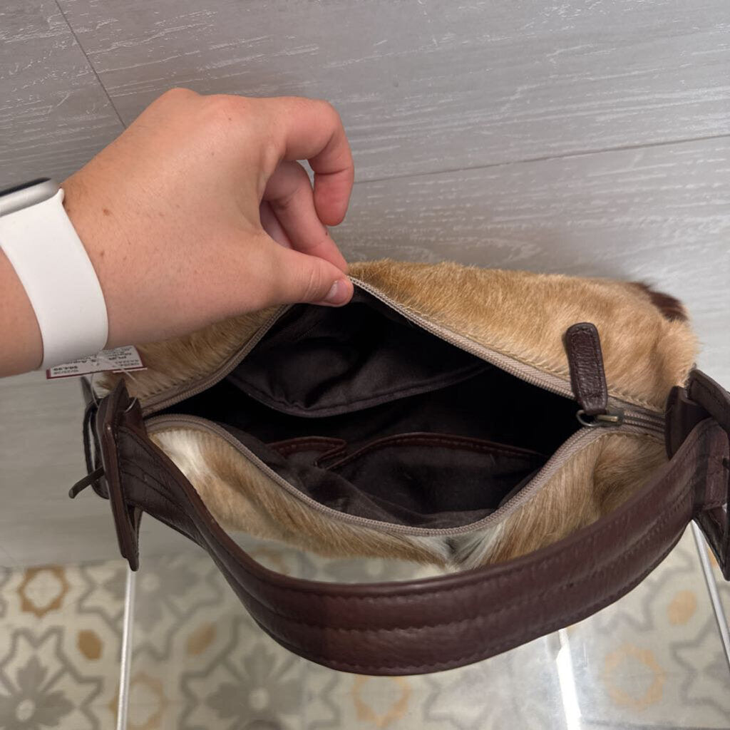 Vintage Aqua Madonna Brown Springbok Fur Shoulder Purse