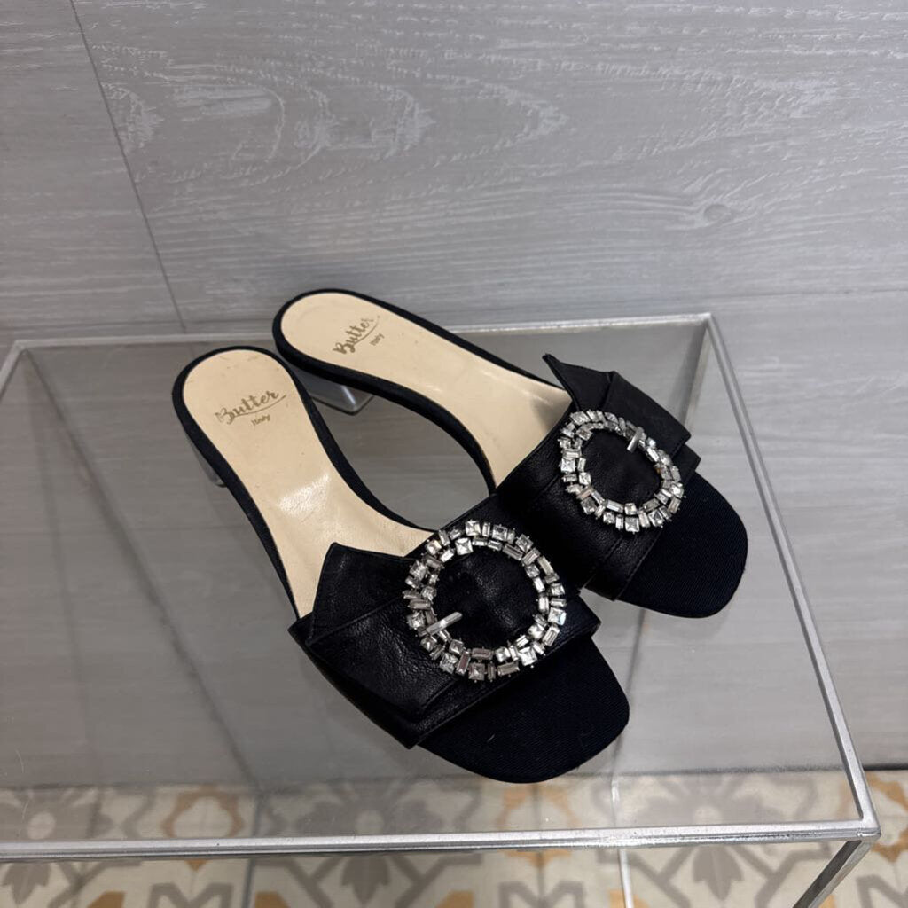 Vintage Butter Italy Black Crystal Embellished Evening Slides 6