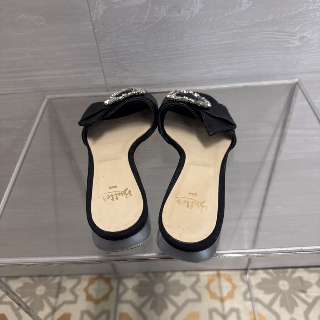 Vintage Butter Italy Black Crystal Embellished Evening Slides 6