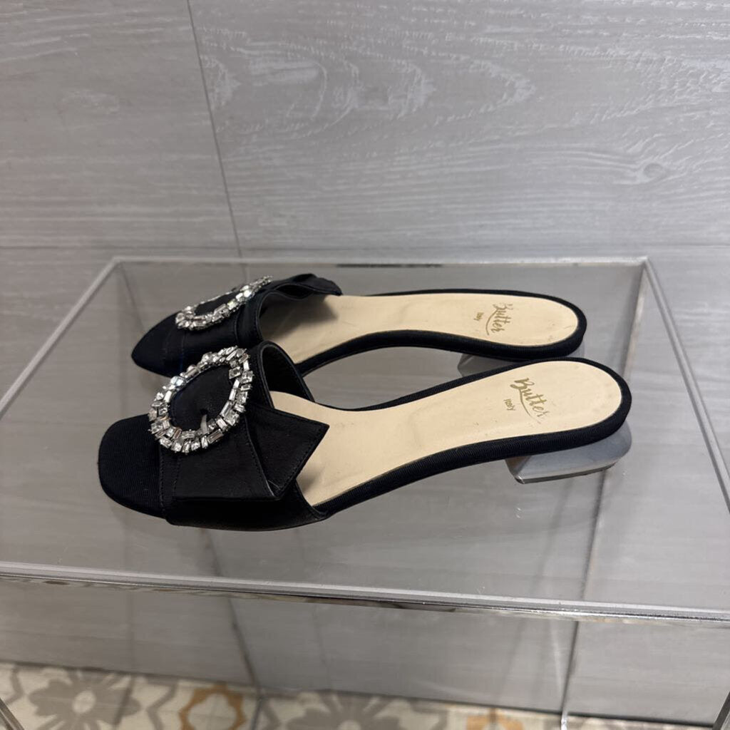 Vintage Butter Italy Black Crystal Embellished Evening Slides 6