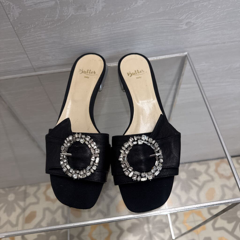 Vintage Butter Italy Black Crystal Embellished Evening Slides 6