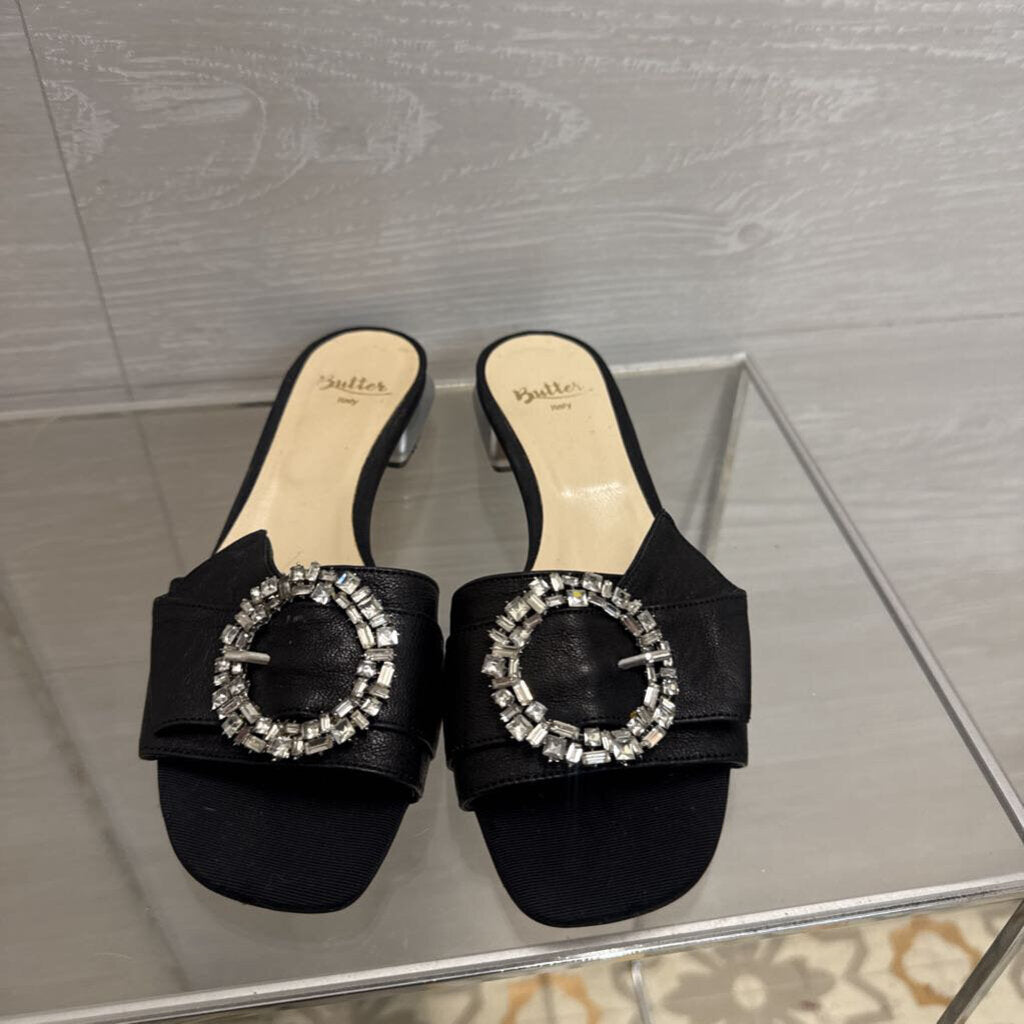 Vintage Butter Italy Black Crystal Embellished Evening Slides 6
